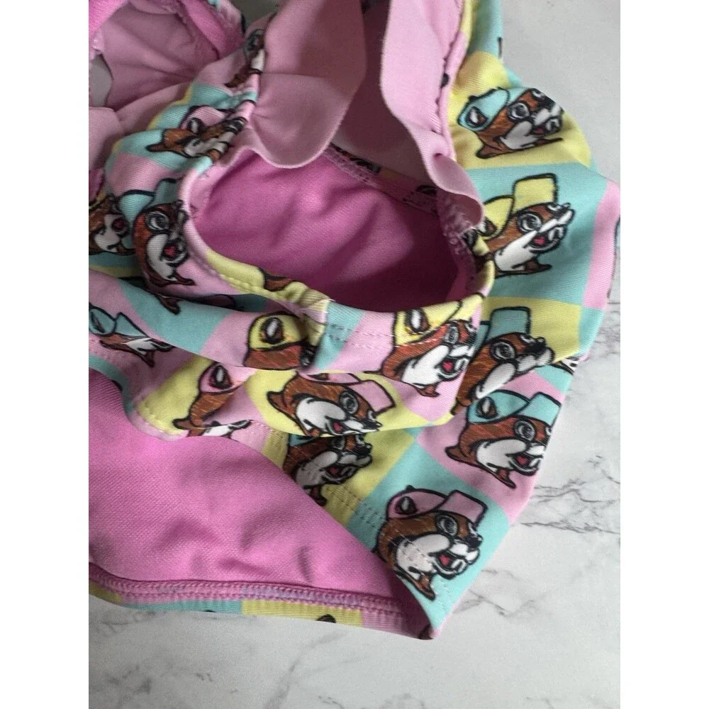 Dug-ees Girls 12-18M Pink Ruffle Bikini Swim Top Cartoon Dog Print